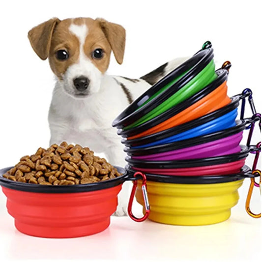 Dogs Feed Supplies Folding Silicone Bowl Portable Puppy Water Container with Carabiner Folding Cats Bowl Travel Pets Accessories