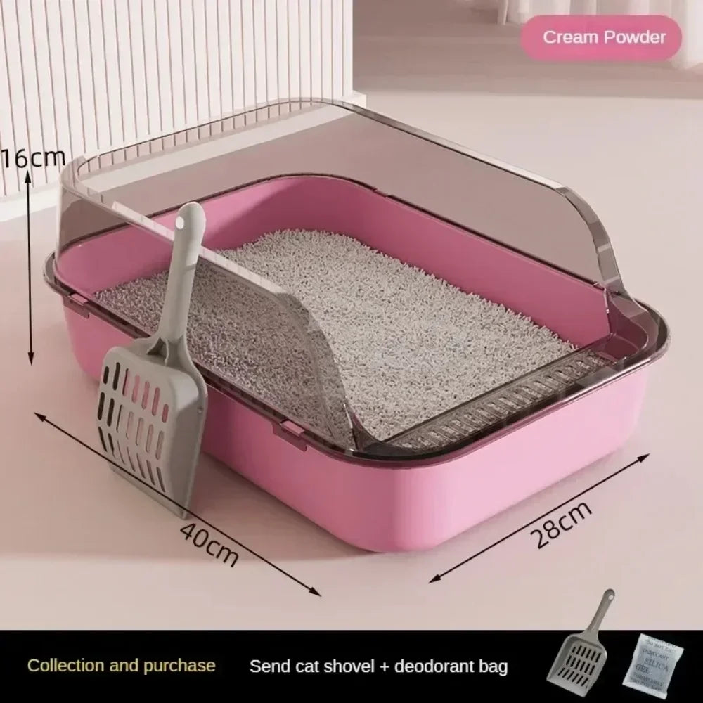 Cat Litter Box Thickening Kitty Sandbox Semi-enclosed High Side Splashproof Pet Bedpans with Litter Scoop Cleaning Cat Supplies